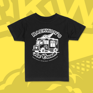 Open image in slideshow, Black, short sleeve t-shirt with an ice cream truck, Raekwon&#39;s Ice Cream logo
